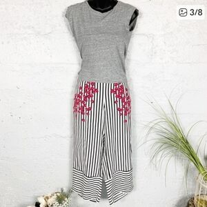 Zara Striped Floral Wide Leg Pants.